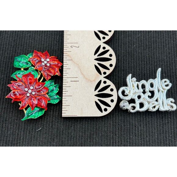 Lot 2 Vintage Christmas Pins Enamel Rhinestone Jingle Bells - Picture 6 of 6